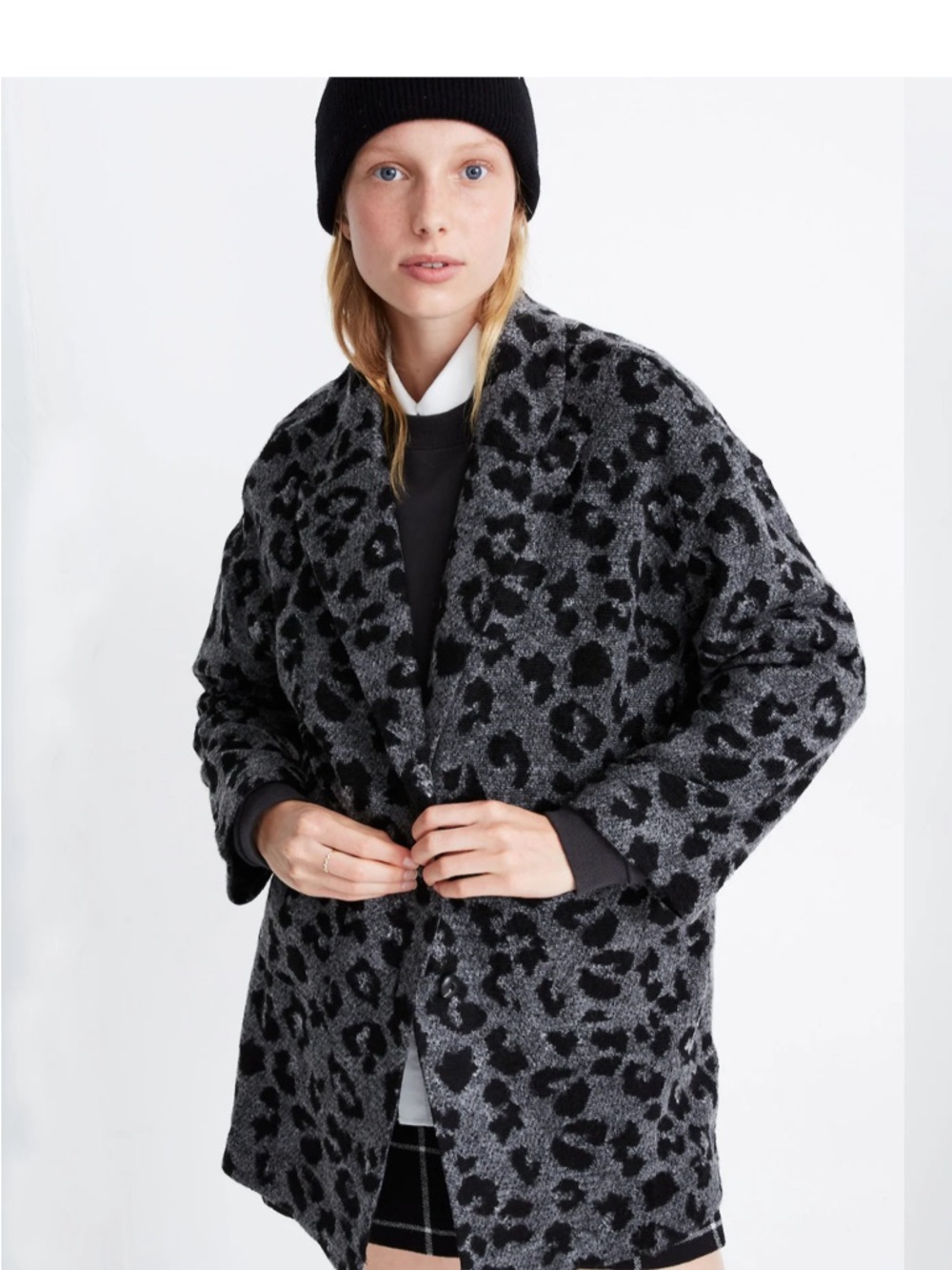 Madewell Gray and Black Leopard Print Open-Front Coat